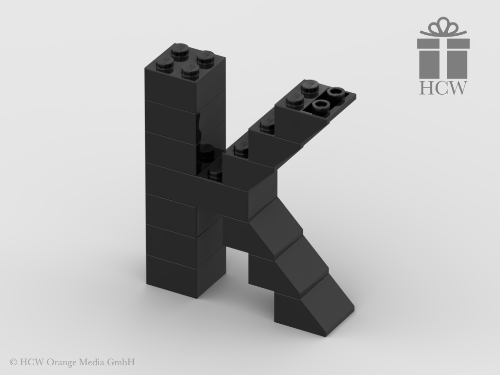 Buchstabe K aus LEGO® Steinen (Höhe 7 Steine)