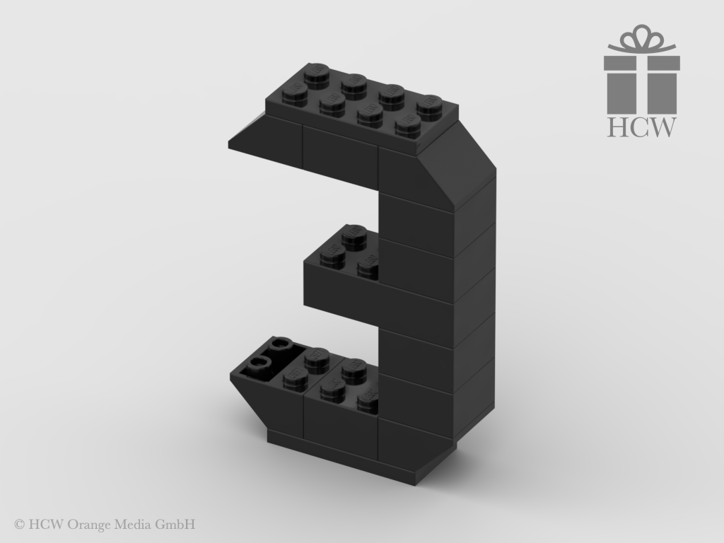 Zahl 3 aus LEGO® Steinen (Höhe 7 Steine)