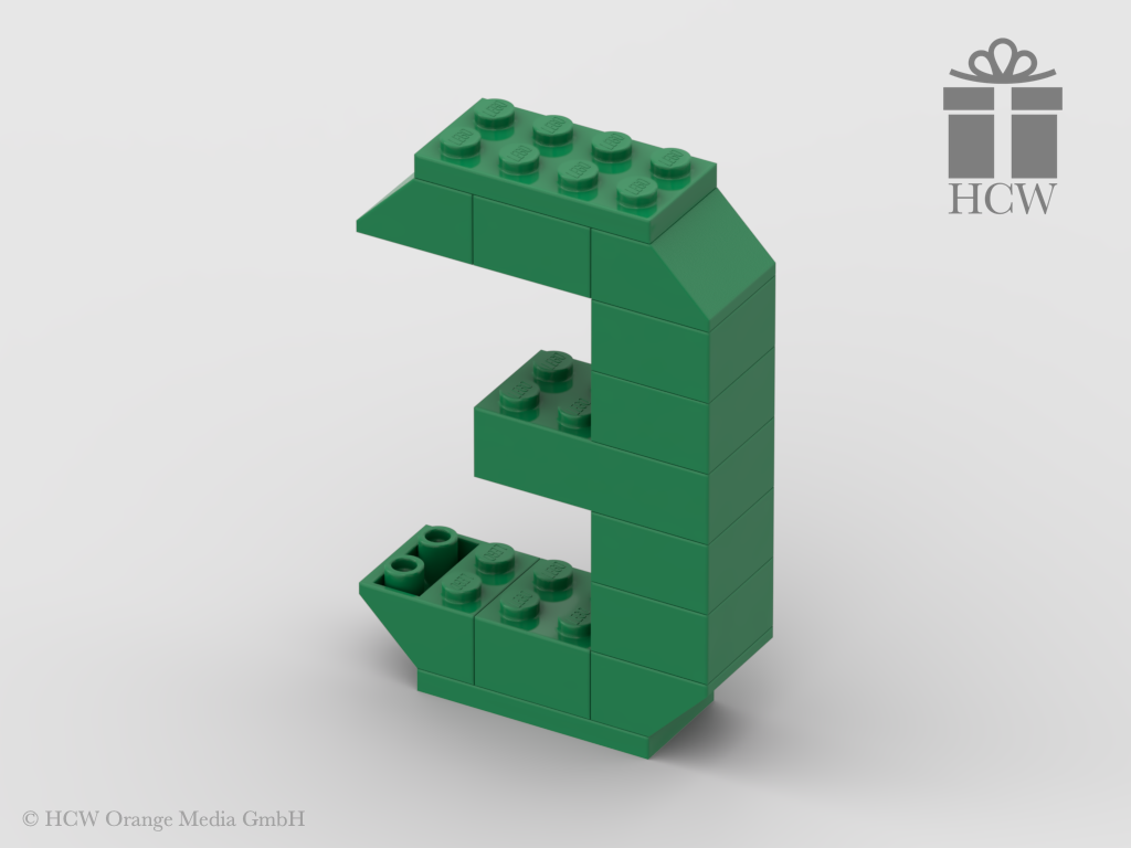 Zahl 3 aus LEGO® Steinen (Höhe 7 Steine)