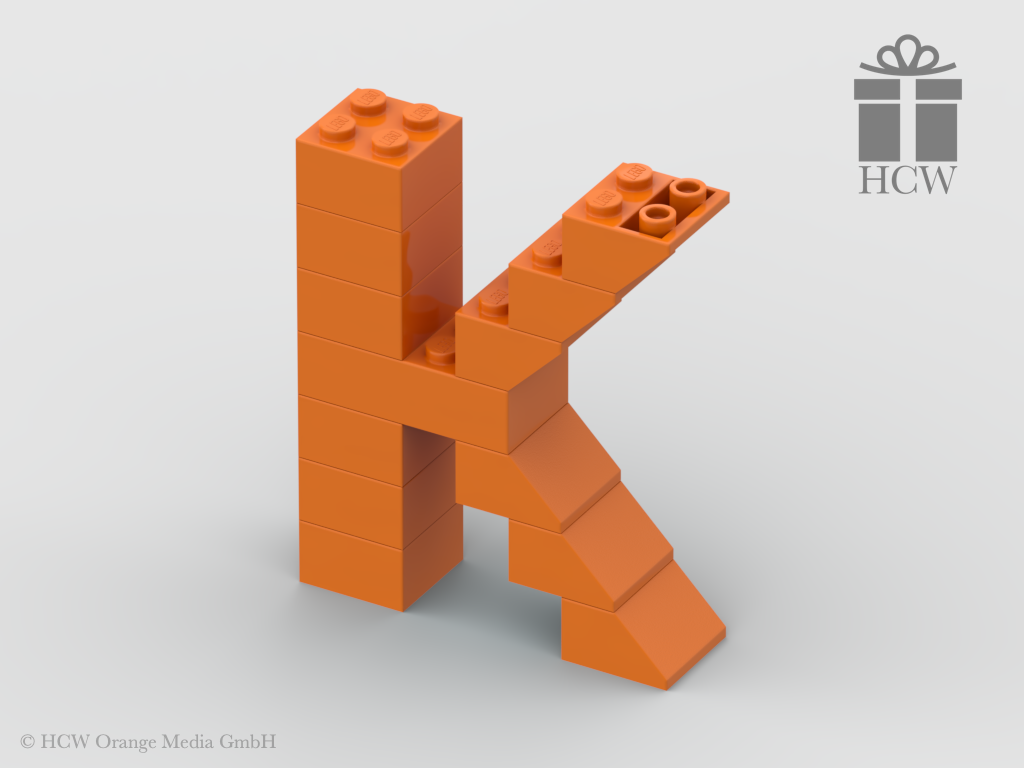 Buchstabe K aus LEGO® Steinen (Höhe 7 Steine)