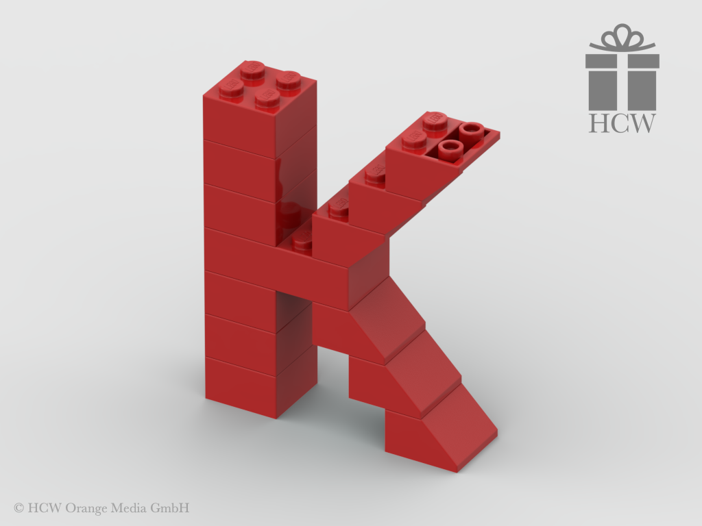 Buchstabe K aus LEGO® Steinen (Höhe 7 Steine)