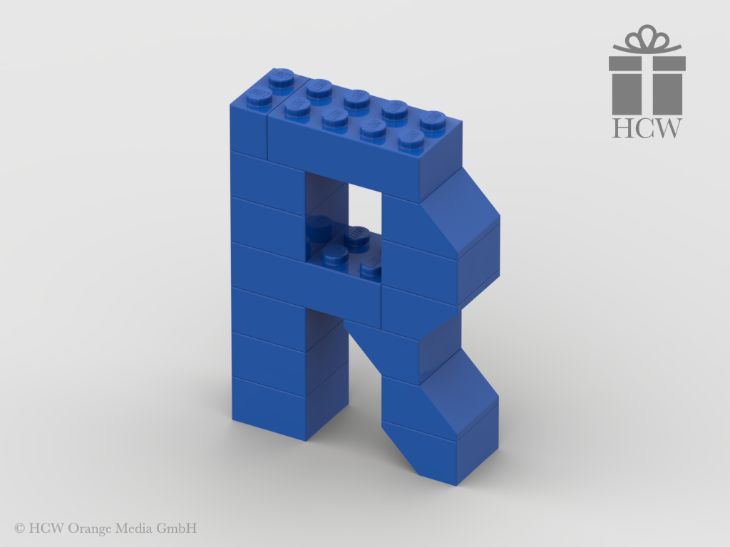 Buchstabe R aus LEGO® Steinen (Höhe 7 Steine)