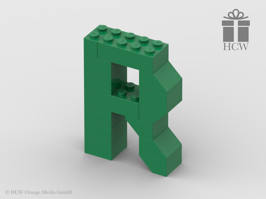 Buchstabe R aus LEGO® Steinen (Höhe 7 Steine)