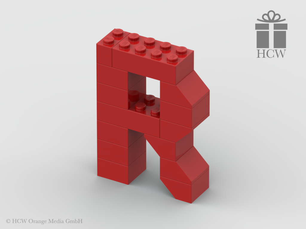 Buchstabe R aus LEGO® Steinen (Höhe 7 Steine)